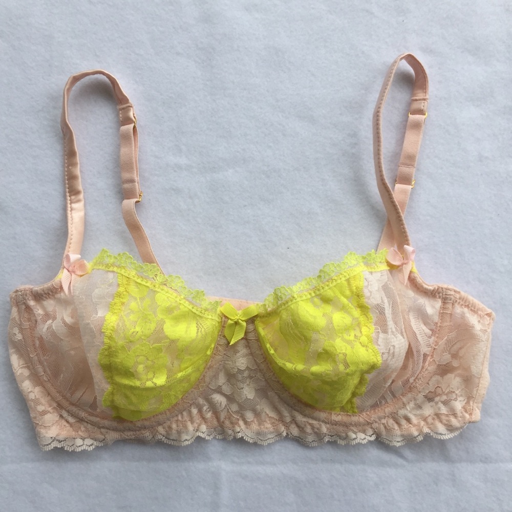 Mimi Holliday Peach and Yellow Lace Bra w/ Satin